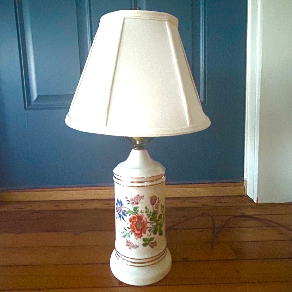 Vintage Tilden Thurber Han-Painted Porcelain Floral Lamp TESTED WORKING